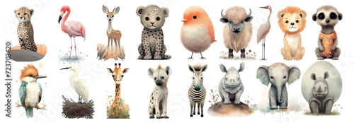Adorable Collection of Illustrated Baby Animals: From a Playful Cheetah Cub to a Fluffy Little Elephant, Perfect for Children’s Books and Educational Content photo