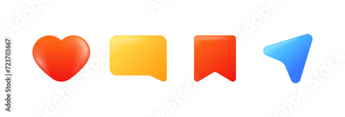 Social media buttons. Heart, message, pin, send gradient icons. Flat style. Vector icons photo