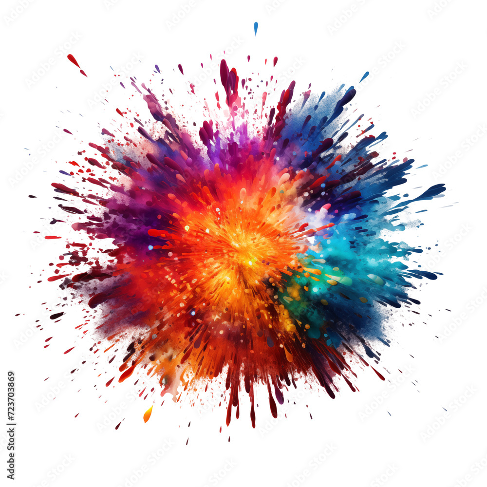 Watercolor Fireworks paint Splash explosion isolated png.