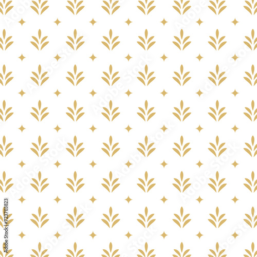 Abstract floral pattern. Geometric leaf ornament. Graphic modern pattern. Gold and white vector background.