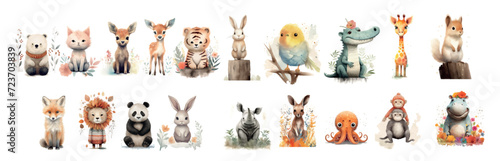 Adorable Collection of Watercolor Animals: From Forest Critters to Ocean Dwellers, Perfect for Children’s Books and Nursery Decor