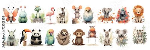 Adorable Collection of Watercolor Animals and Insects Illustration, Perfect for Children’s Books and Educational Materials