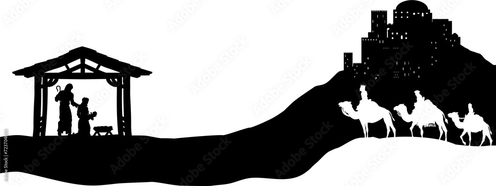 Fototapeta premium Christmas Nativity Scene Bethlehem Manger Wise Men