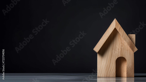 Miniature wooden house on the black background.  investment, property, real estate theme