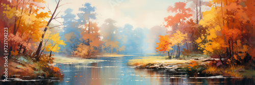 Autumn landscape. Panoramic view. Digital art.