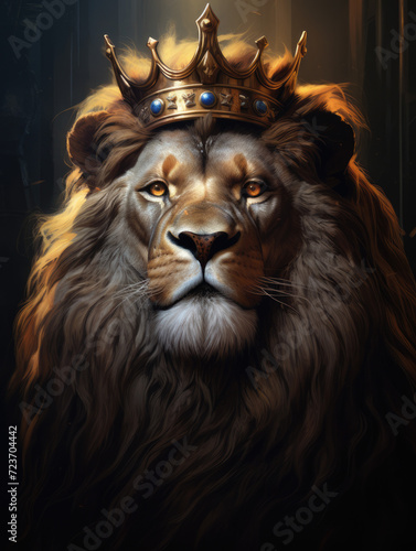 Lion with a crown on his head. Digital art.