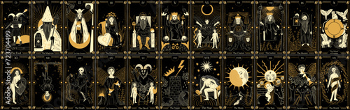 vintage vintage style deck of tarot cards. magical predictions of the future, mysterious characters.	