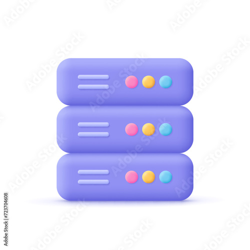 Server. Data memory and data center. 3d vector icon. Cartoon minimal style.