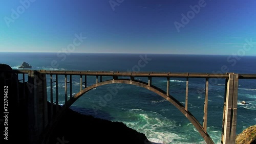 Drone shot of Bixby Creek Bridge on Scenic Coastline at Big Sur State park off Pacific Coast Highway in California 1