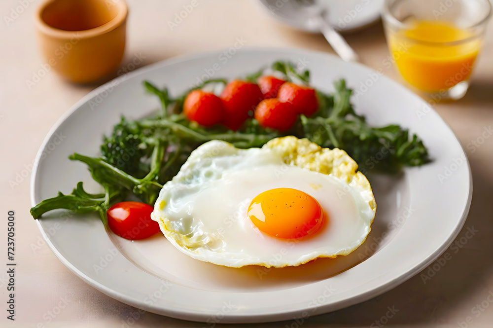 A single fried egg on a plate for healthy breakfast A single fried egg on a plate for healthy breakfast