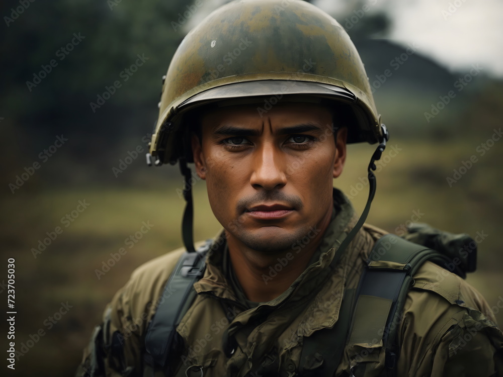 Portrait of a Soldier - Concept: National holidays , Flag Day, Veterans Day, Memorial Day, Independence Day, Patriot Day. Portrait of a Soldier - Concept: National holidays , Flag Day, Veterans Day, Memorial Day, Independence Day, Patriot Day.