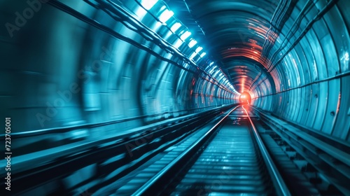 Subway underground tunnel with blurry rail tracks