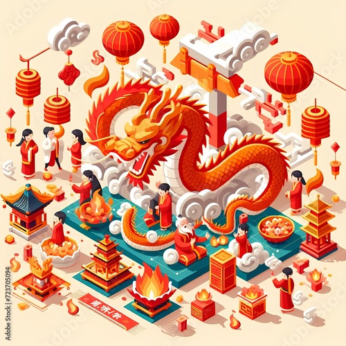 Dragon Chinese New Year 2024 isometric design