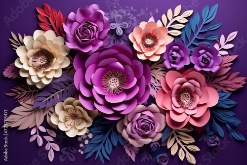 international women s day background. 8 march background of purple flowers. Flat lay arrangement with feminine elements and copy space