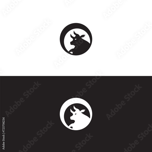 Ox silhouette isolated bulls icons.  Vector illustration of a bull. graphic elements of a matador on white background. Black and white bull logo design