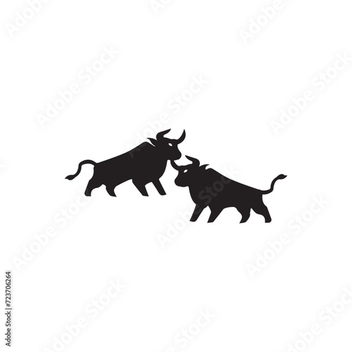 Ox silhouette isolated bulls icons. Vector illustration of a bull. graphic elements of a matador on white background. Black and white bull logo design