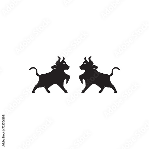 Ox silhouette isolated bulls icons.  Vector illustration of a bull. graphic elements of a matador on white background. Black and white bull logo design