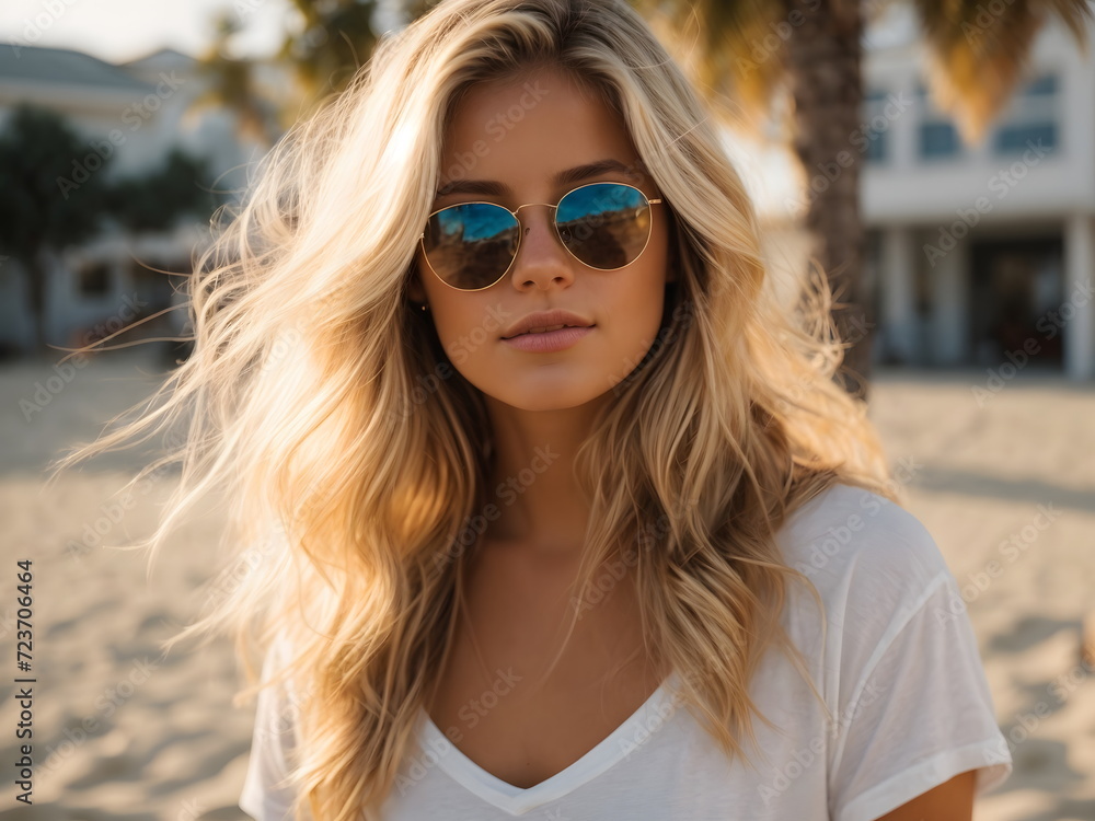 Beautiful Blonde Woman - Vacation Portrait of a Sun Kissed Confident Female at the Beach Beautiful Blonde Woman - Vacation Portrait of a Sun Kissed Confident Female at the Beach