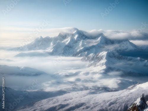 Winter Landscape - Aerial view of Mountains Covered with Snow - Frozen Earth © PetrovMedia