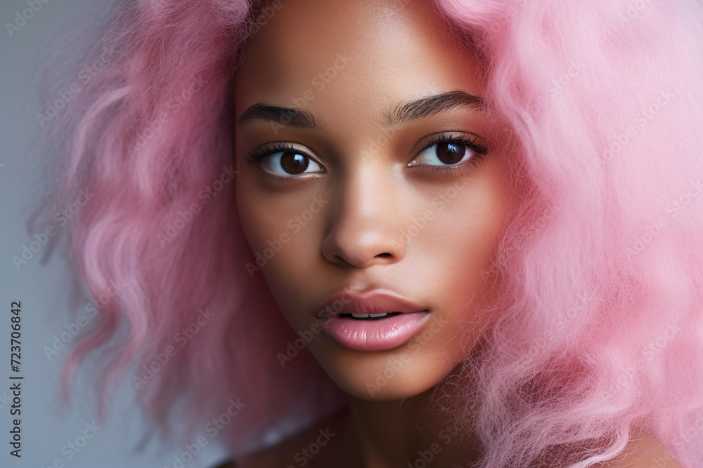 Young afro american woman witt unusual pink dyed hair Young afro american woman witt unusual pink dyed hair