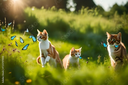 cats on the park playing with butterfly © iram