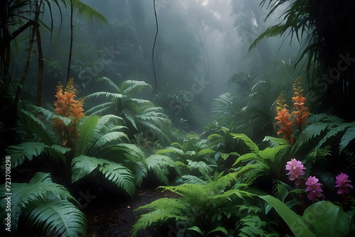 Misty Rainforest - dense green jungle