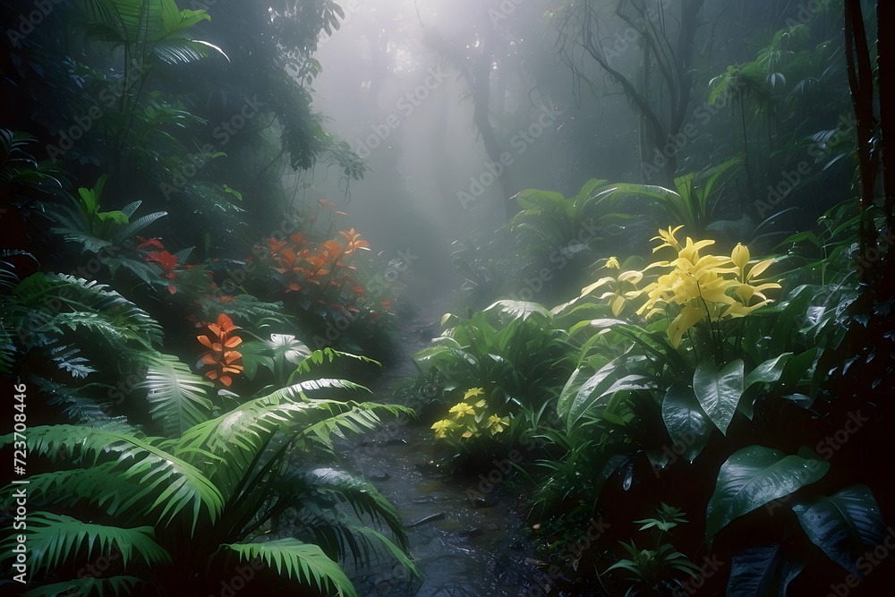 Misty Rainforest - dense green jungle Misty Rainforest - dense green jungle