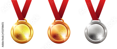 Gold, silver and bronze medals. Medals for awarding. Vector clipart.
