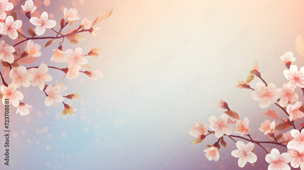 Obraz premium Floral spring background with cherry twigs, copy space