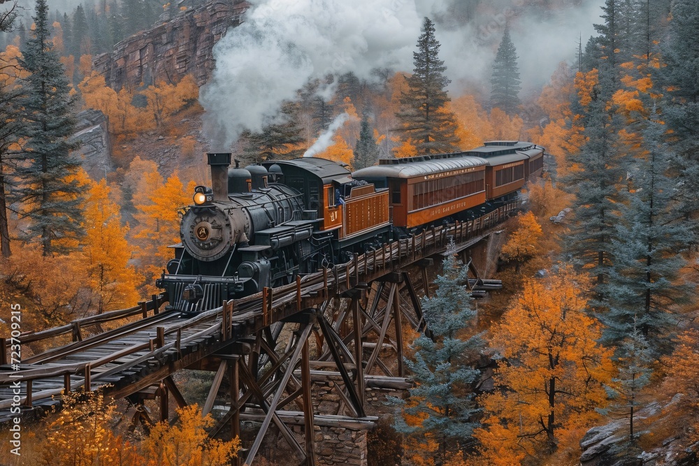 Autumn's Golden Train Ride Generative AI
