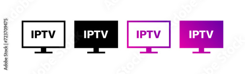 IPTV screen icon set. Silhouette and flat style. Vector icons