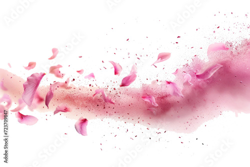 spiral air vortex with flying blossom petals, magic dust splash