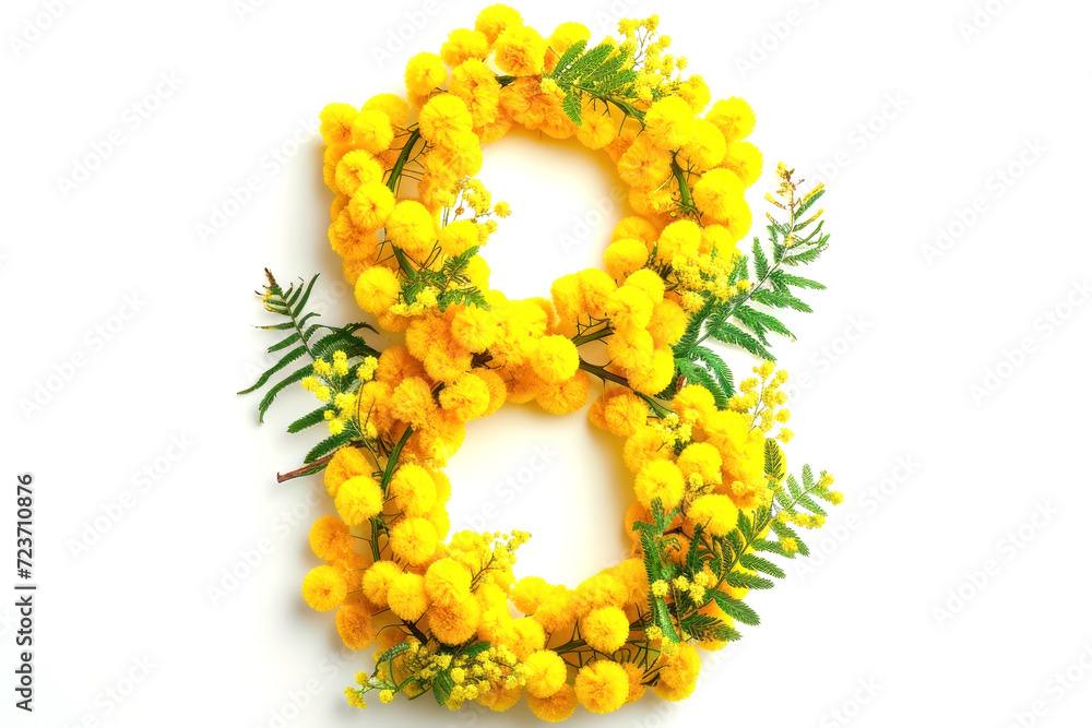 Number eight from yellow mimosa. Greeting card for International Women's Day on March 8th Number eight from yellow mimosa. Greeting card for International Women's Day on March 8th