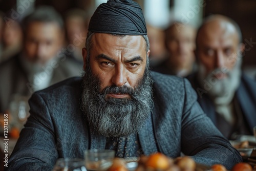 Beard Season: A Man with a Beard and Mustache Stares into the Camera Generative AI photo