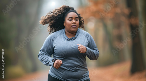 Active plus size woman running