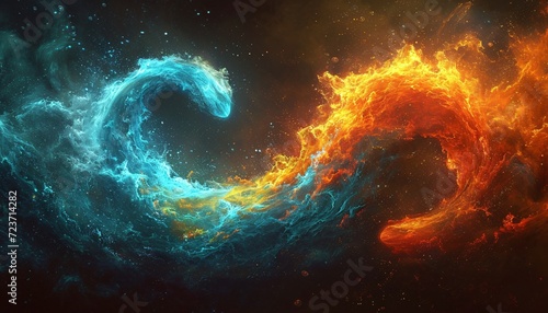 Fiery Fusion: A Celestial Splash of Fire and Ice Generative AI