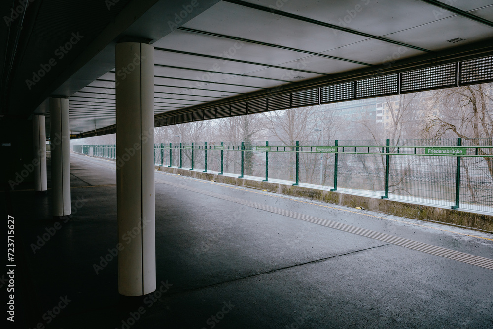 Fototapeta premium Hungarian Train Station in Snowy Winter Setting