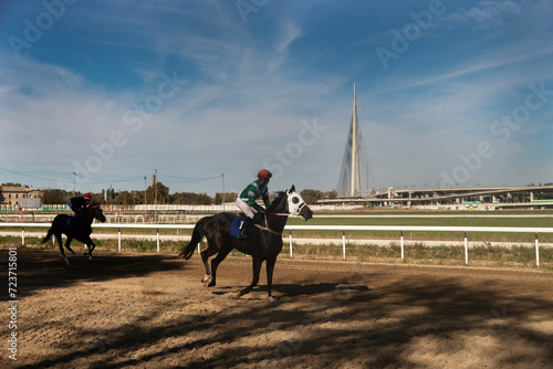BELGRADE,SERBIA-OCTOBER 29:Unidentified horses and jockeys in gallop in race 