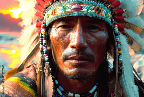 Native American Indian Chief in Full Regalia Generative AI