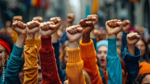 Rise Up: A Crowd of People Raising Their Fists in Solidarity Generative AI