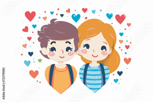 Abstract little couple with hearts on white background for valentines day concept, Cartoon Couple