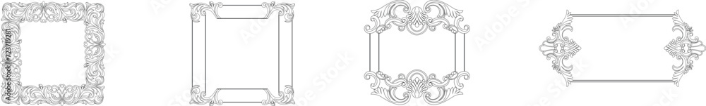 Set of vintage border frame engraving with retro ornament pattern in antique baroque style decorative design. Vector	
