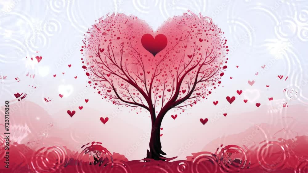 Red heart shaped tree in the middle of a field, cute and dreamy, feminine, romance, Valentines day concept Red heart shaped tree in the middle of a field, cute and dreamy, feminine, romance, Valentines day concept