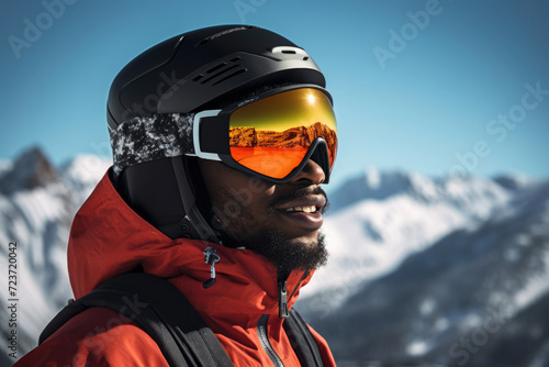 Winter helmet male skiing men skier portrait mountain lifestyle travel sky sport cold snow