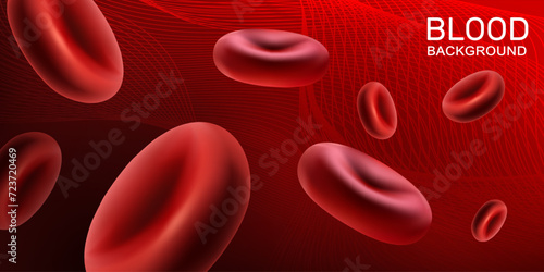Banner Blood with red erythrocytes flows through the veins and vessels of a person. Donor Day, anemia awareness. Information banner. Red background. Vector.