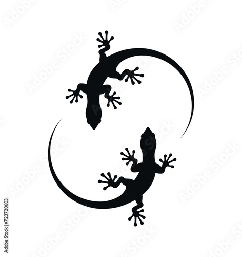 Two lizards gecko silhouettes, eps 10