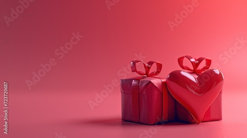 Wallpaper Mural A glossy red heart balloon accompanies a wrapped gift, both resting on a vibrant pink surface, symbolizing love and celebration. Torontodigital.ca