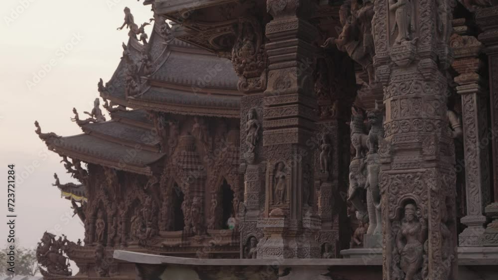 Intricate details of the Sanctuary of Truth museum and temple Crafted from wood. Beautiful Carvings of gods and narrative reliefs, super detailed woodwork Pattaya, Thailand Intricate details of the Sanctuary of Truth museum and temple Crafted from wood. Beautiful Carvings of gods and narrative reliefs, super detailed woodwork Pattaya, Thailand