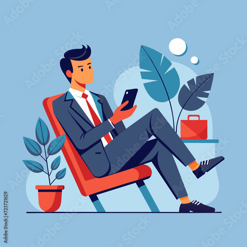 relaxed lawyer chilling on his phone minimalist style