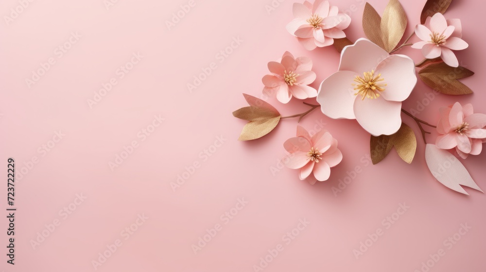 International women's day poster with composition of spring pink flowers